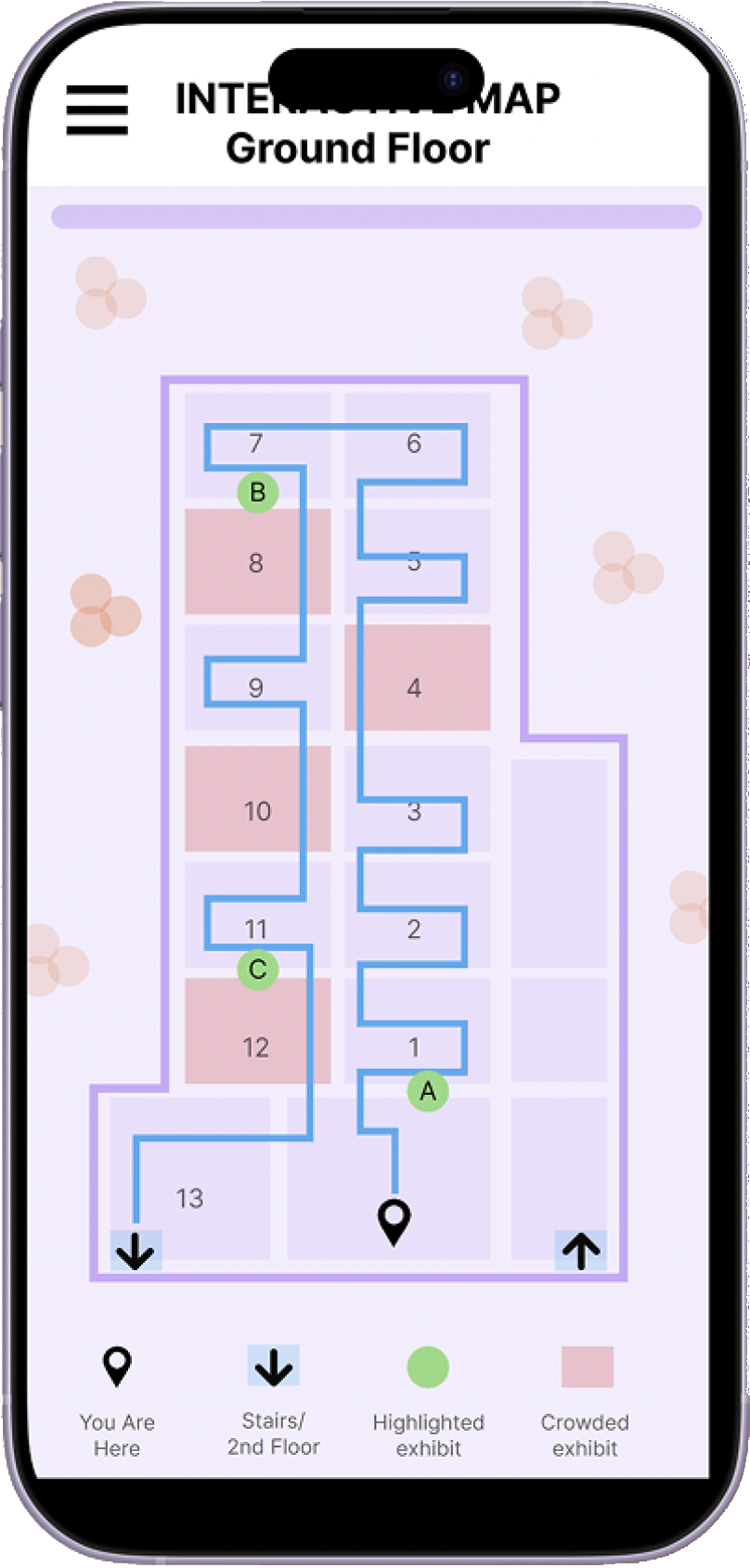 Herakify wayfinding map interface on a phone screen